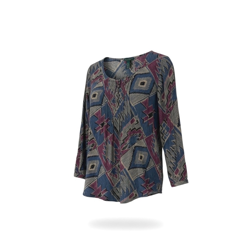 Lauren Ralph Lauren Jeans Co. Southwestern Geometric Print Blouse Blue Purple S